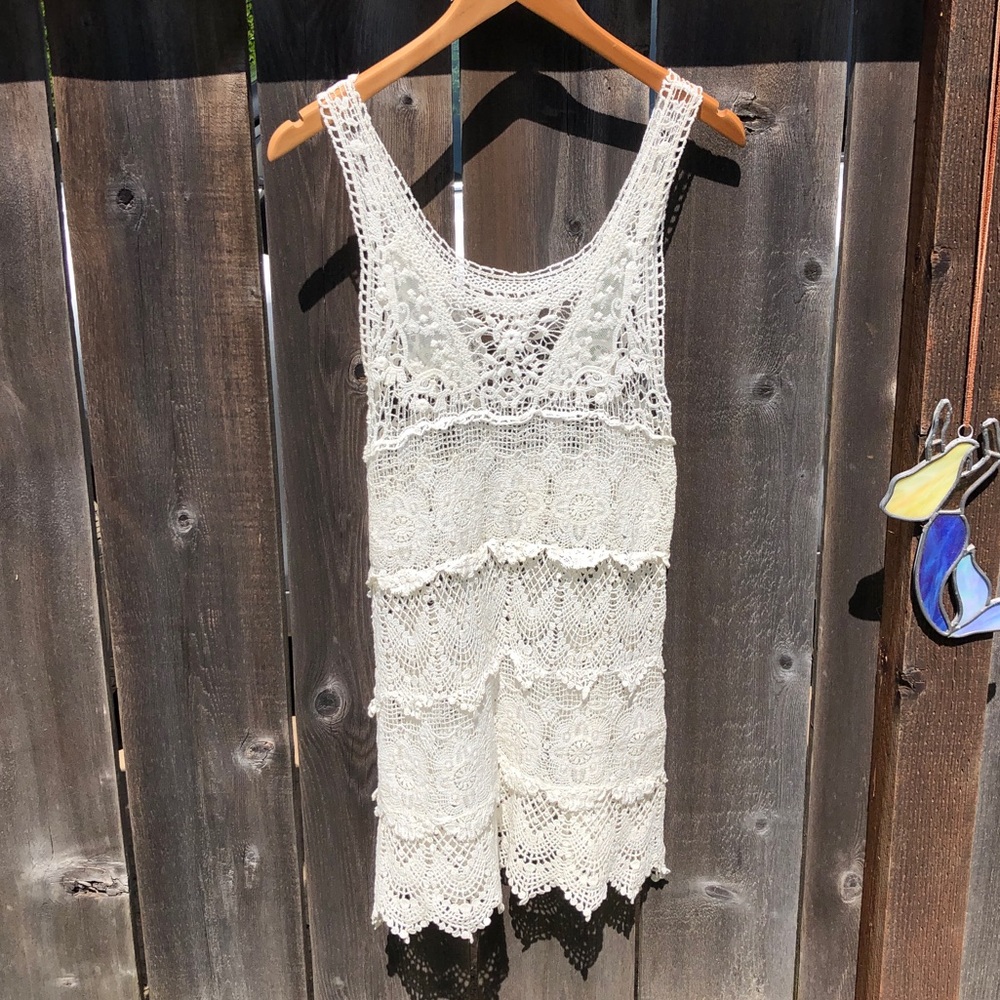 Free People White Crochet Beach Coverup